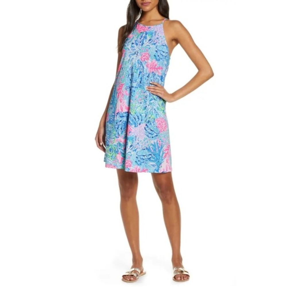 Lilly Pulitzer Margot Resort Beach Colorful Pima Cotton Halter Swing Dress Small